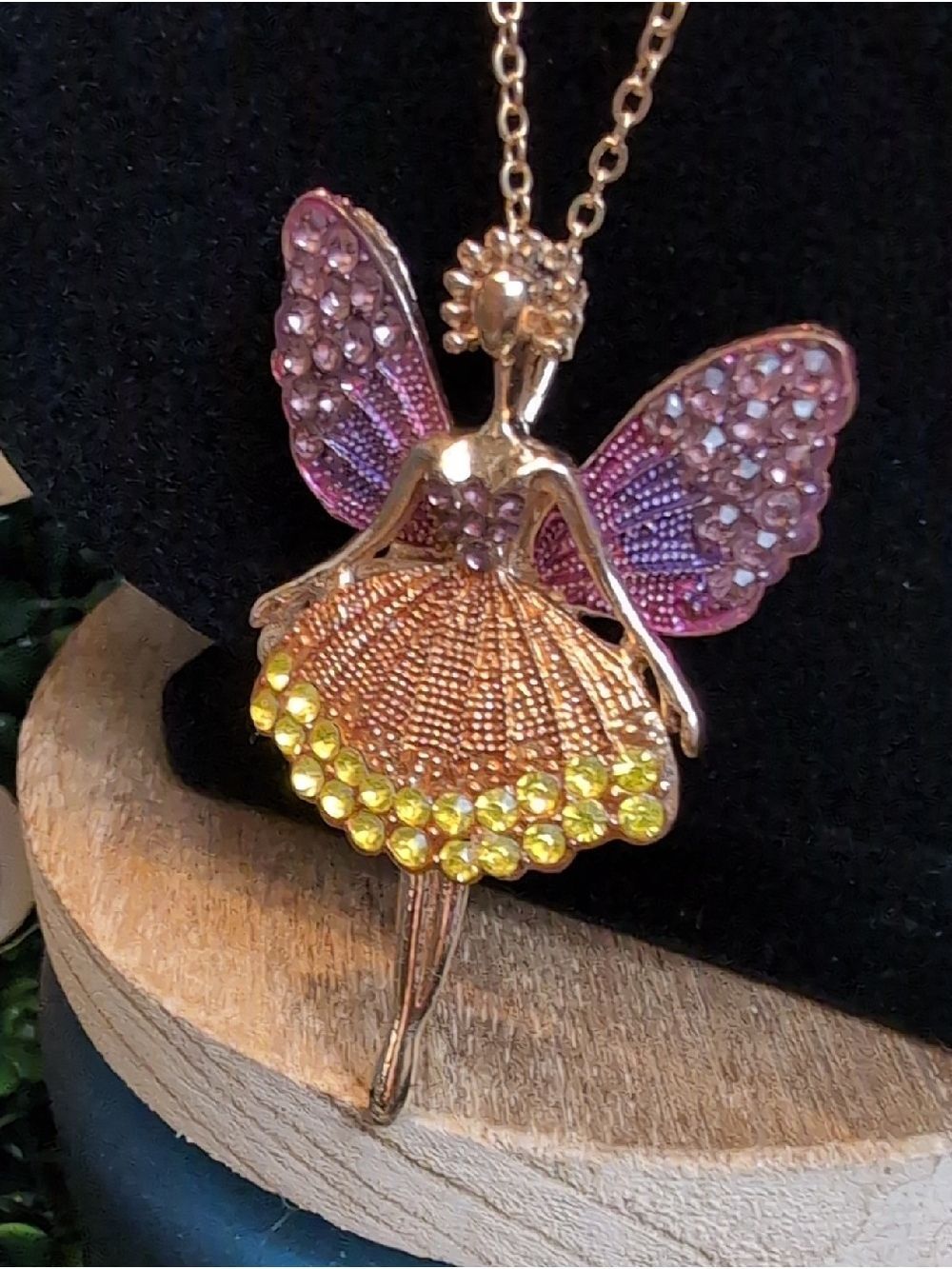 Dancing Legs Fairy Pendant Necklace with Pink and Yel
